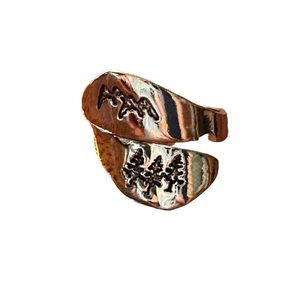 Boho Silver Wrap Style Engraved Trees and Mountains Ring